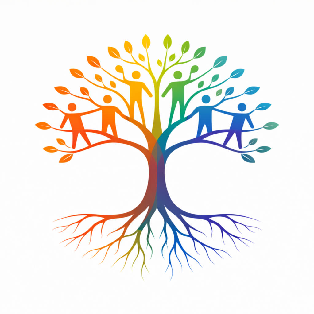 Colorful tree with people representing collaboration and regional development projects in the Whakatāne district