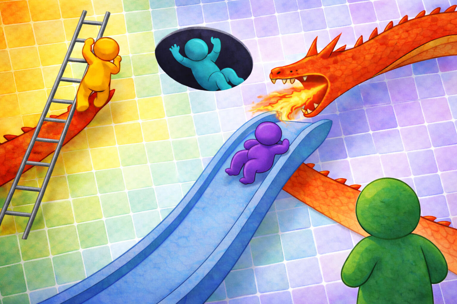 Illustration showing obstacles and chaos in a workflow representing operational challenges inside a business