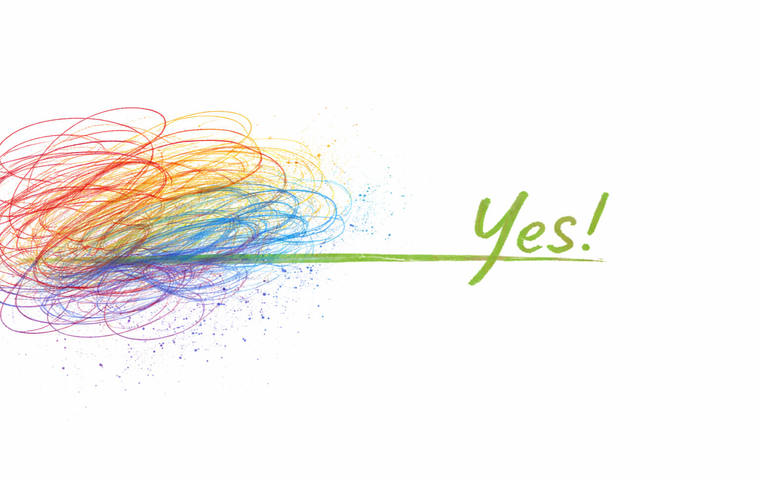 Colorful scribbles turning into a clear line and the word yes symbolizing decision clarity for leaders