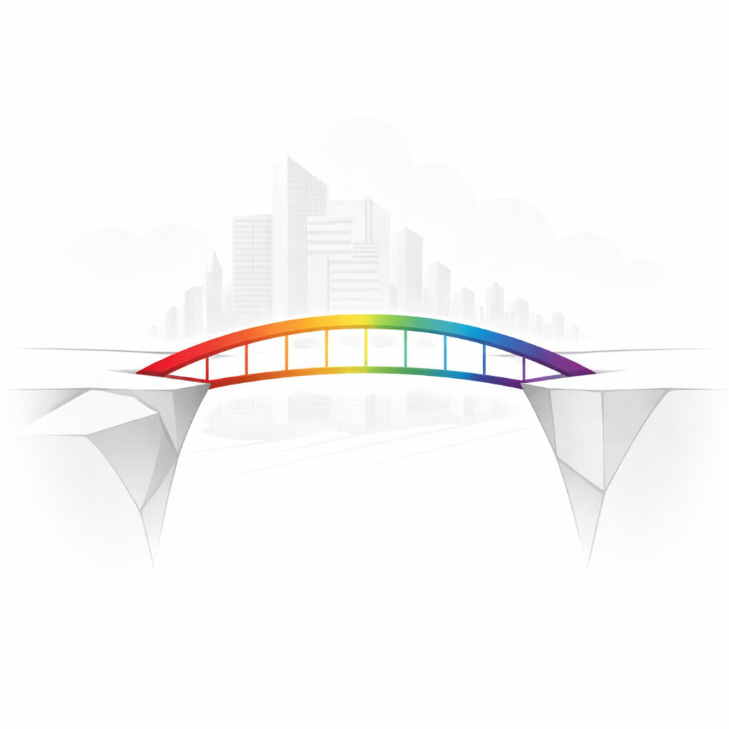 Rainbow bridge connecting two sides representing temporary leadership support for businesses facing a leadership gap